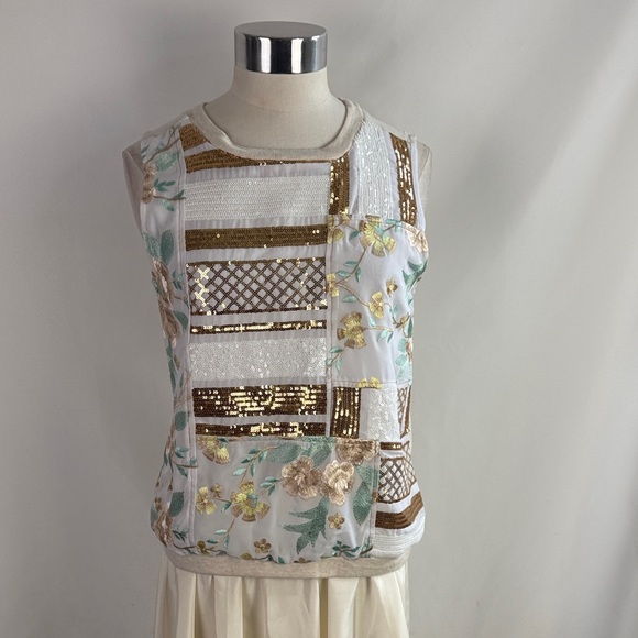 Tiny White with Embroidery Sequins Tank Top - Picture 1 of 7